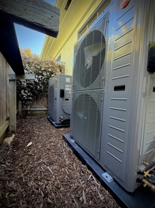 Heat pump outdoor units installed in Encinitas, CA by Prestigious Heating & Air Conditioning.
