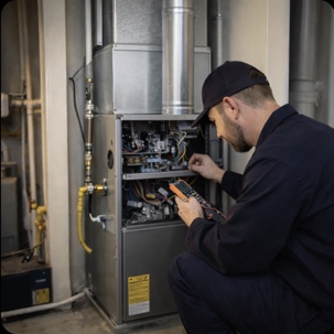 Technician performing an end-of-life furnace inspection in Encinitas CA