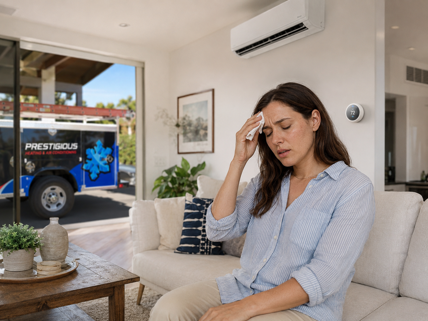 Homeowner feeling sticky and uncomfortable while AC runs in Carlsbad CA home