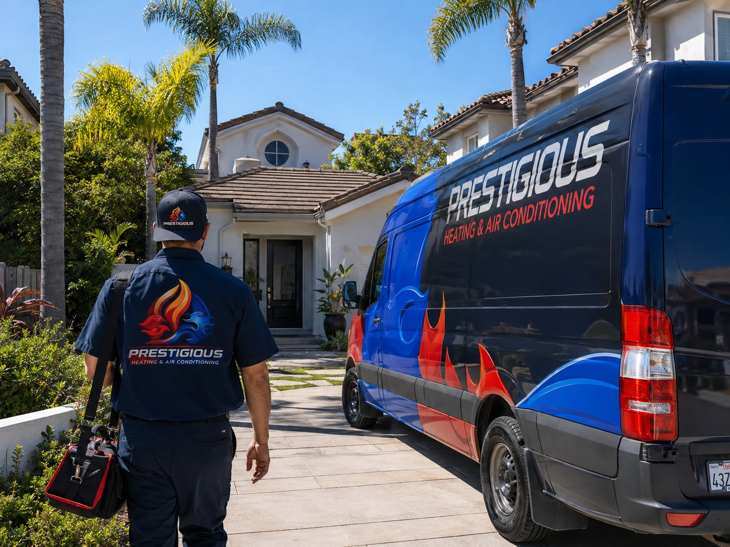 Prestigious Heating and Air Conditioning technician arriving for AC short cycling service in Carlsbad CA