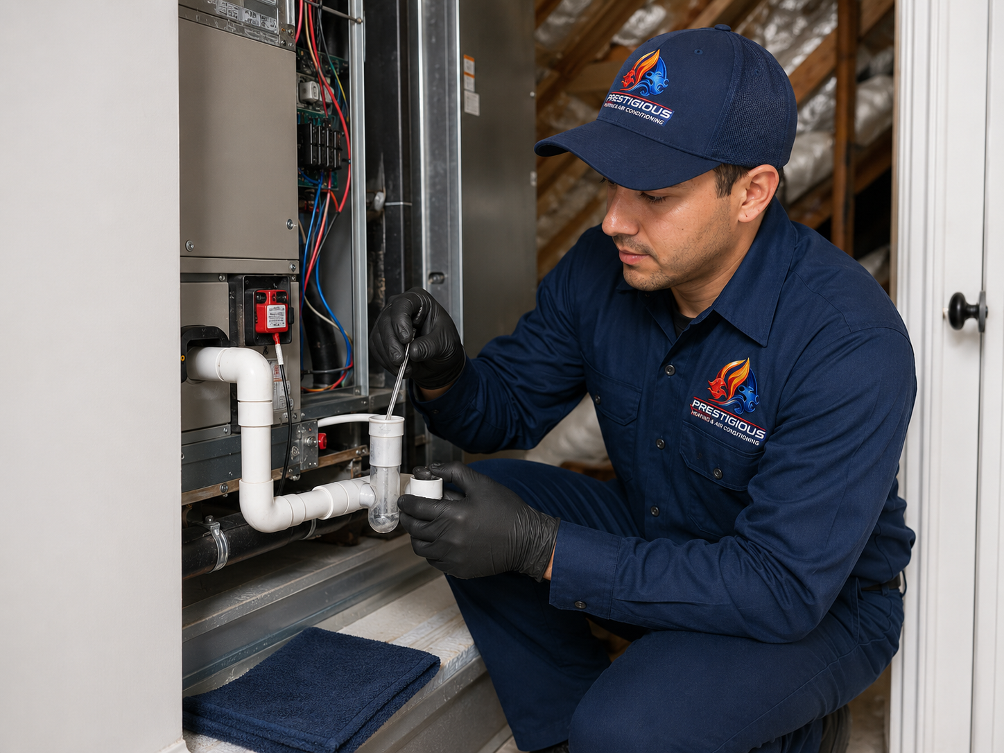 Condensate drain testing during HVAC commissioning in Carlsbad CA