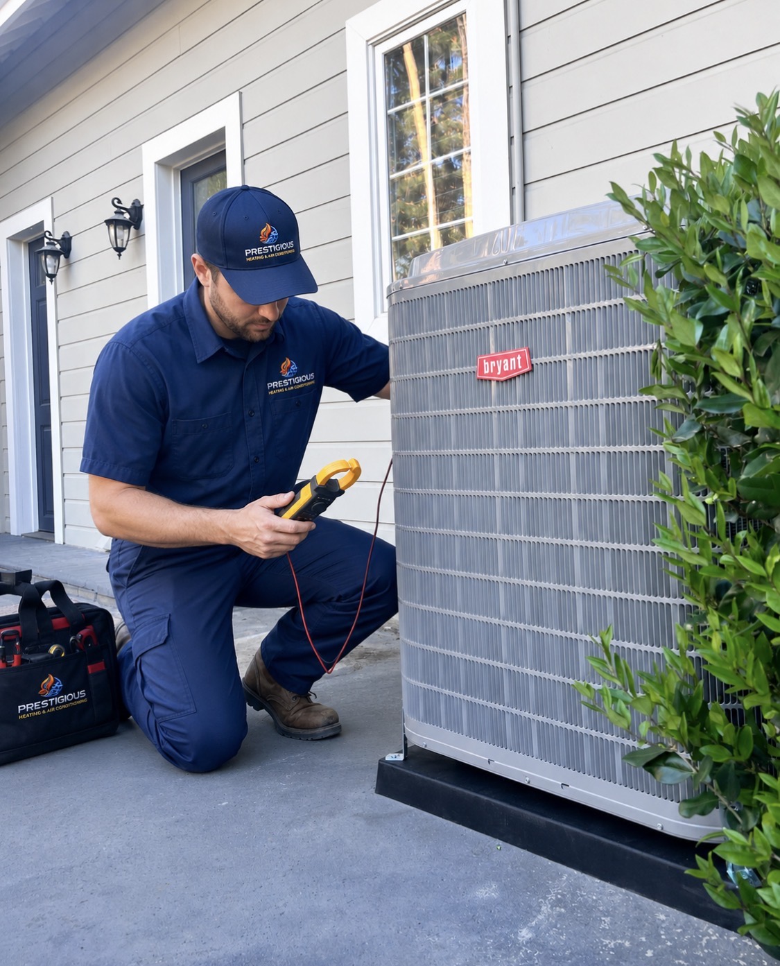 Prestigious HVAC technician verifying installation workmanship and system performance in Carlsbad CA