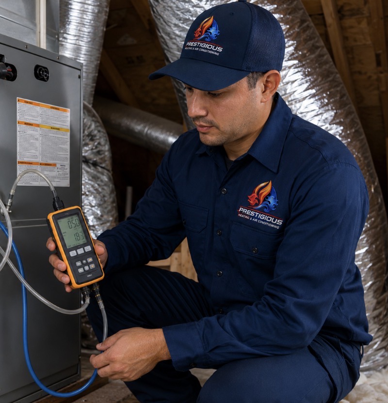 Static pressure testing during HVAC commissioning in Carlsbad CA home