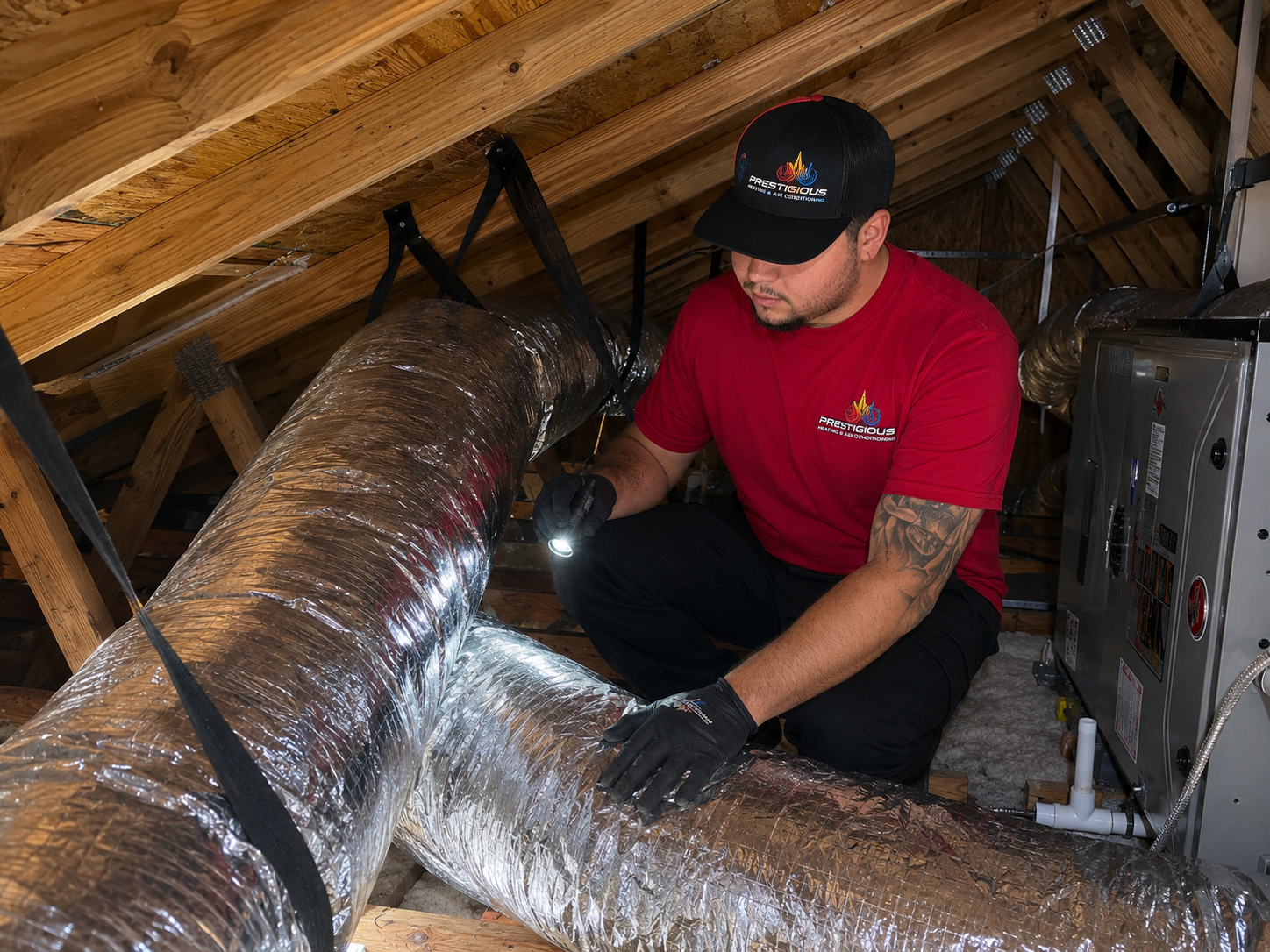 HVAC technician evaluating duct sizing and airflow for system performance in Carlsbad CA