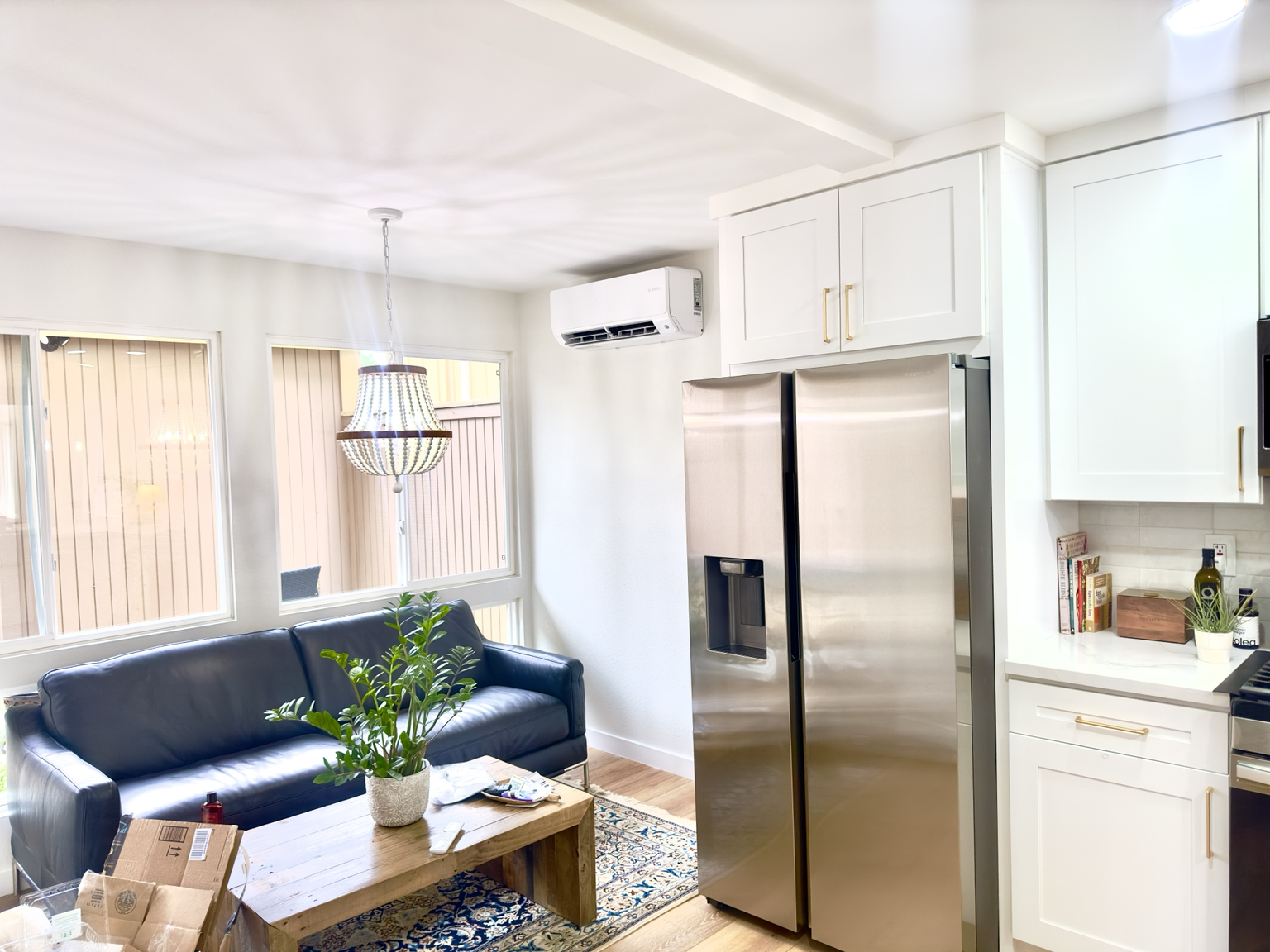 Ductless mini-split installed in a kitchen and living space for targeted comfort in Carlsbad CA