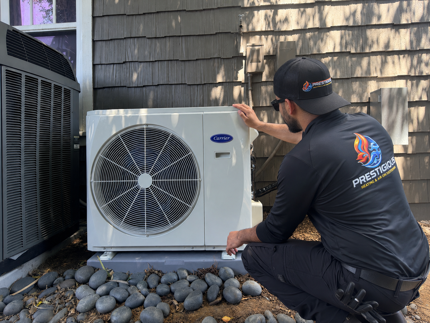 Prestigious HVAC technician working on quality HVAC installation before system replacement in Carlsbad CA