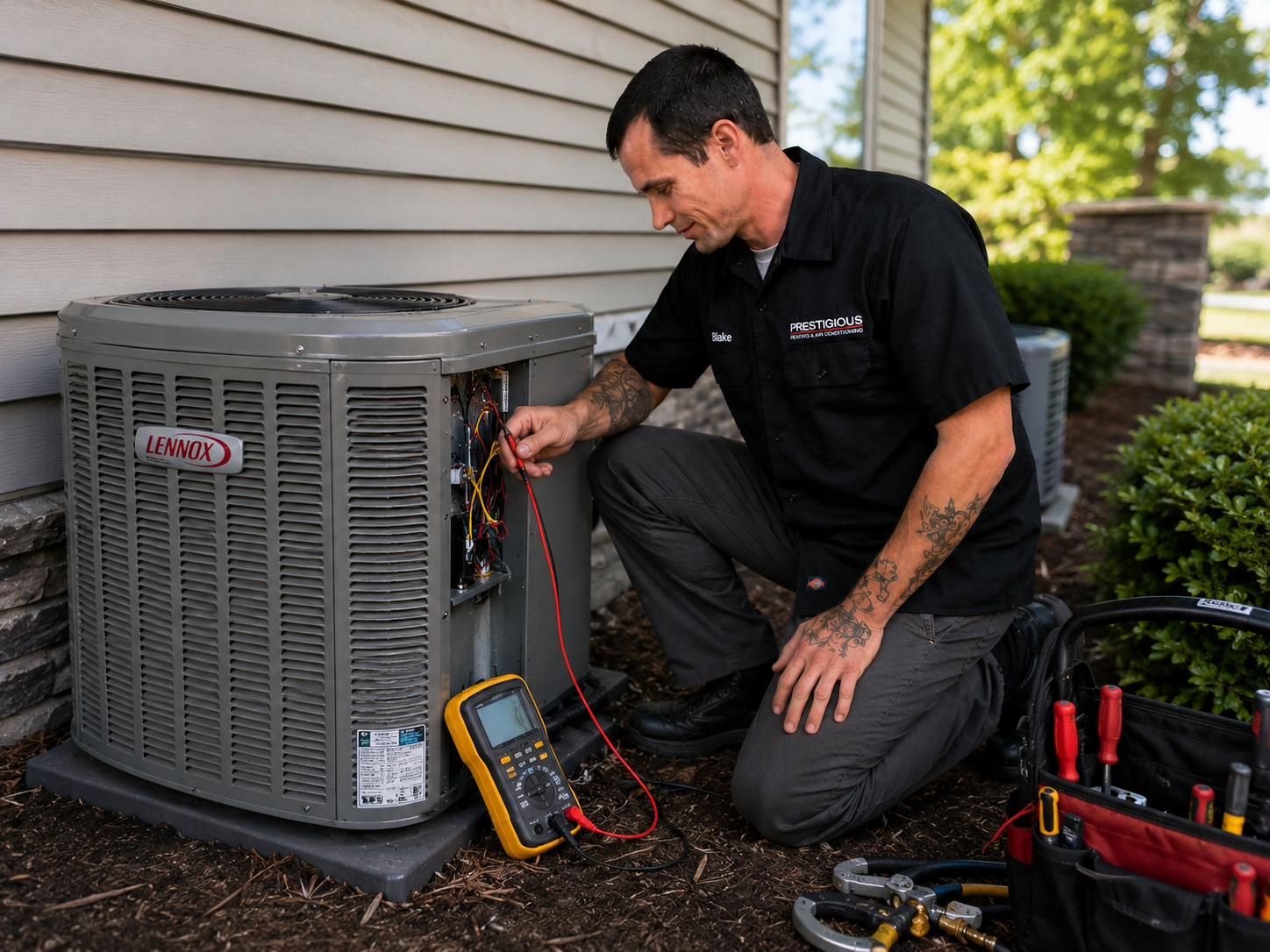 HVAC technician reviewing repair and replacement options with a homeowner during a professional evaluation in Carlsbad, California.